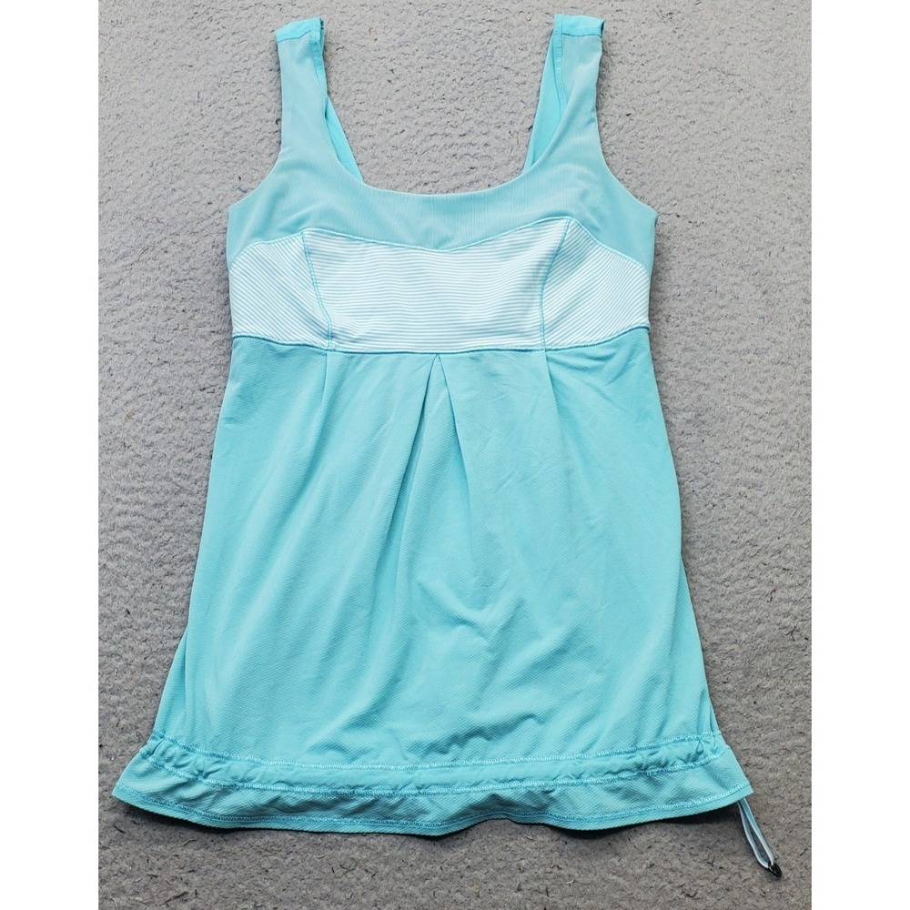 Lululemon Elevate Tank Top Women 4 Blue Striped Detail Workout Athletic Gym Yoga